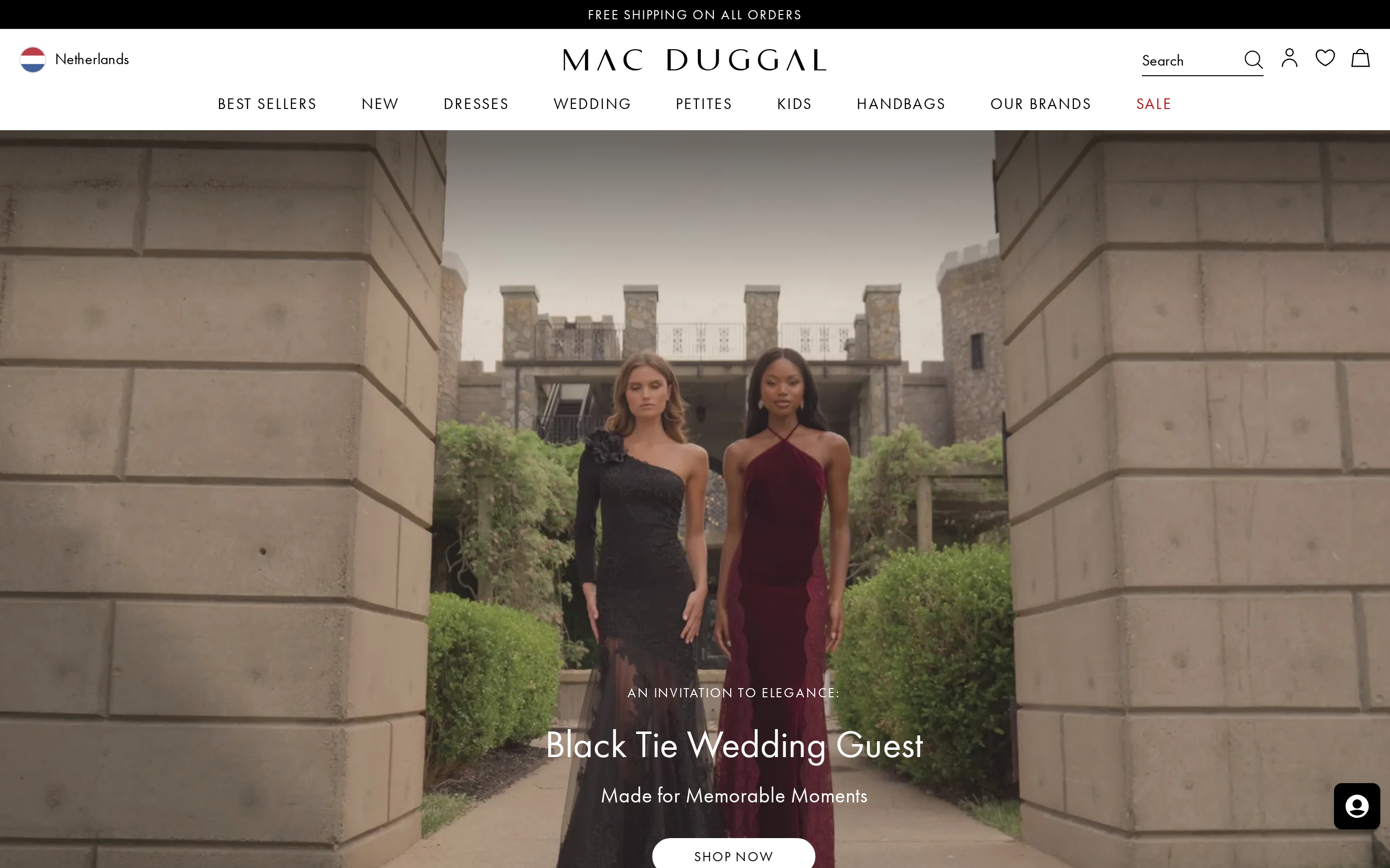 Mac Duggal storefront screenshot featuring dresses and occasionwear collections