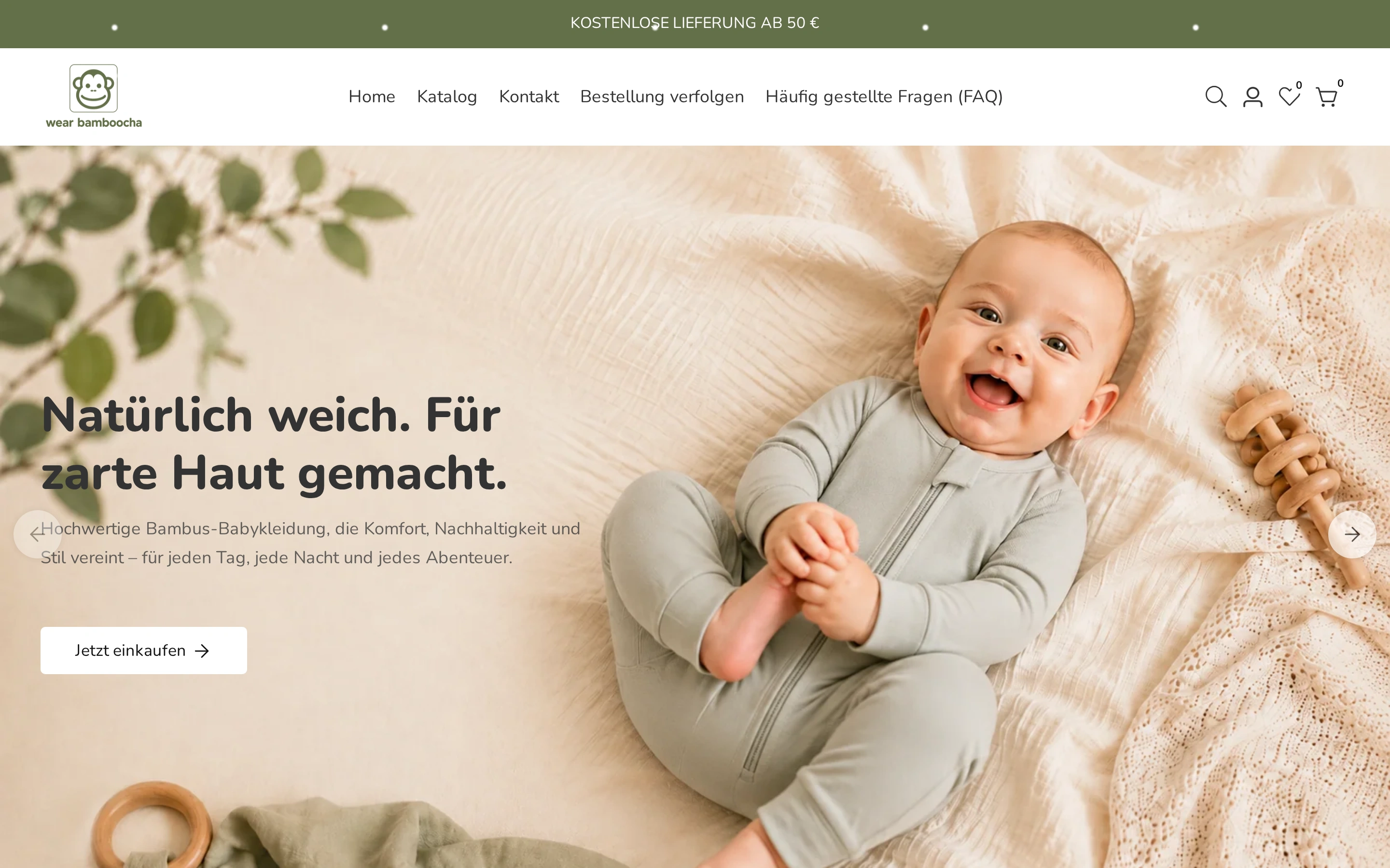 Wear Bamboocha storefront screenshot featuring bamboo babywear